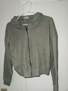 if it were me Light Sage Waffle Zip Pullover